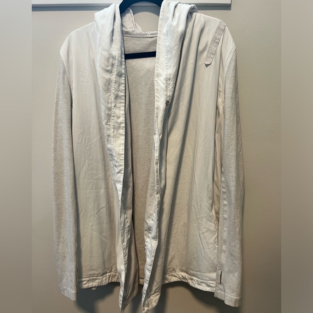 Lululemon yoga jacket, off white jacket, two fabric sleeves and hood. Size 14